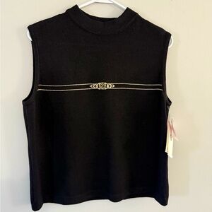 VTG NWT ST JOHN Sport Sweater Tank Top Clock Design Knit Wool Black Gold Size L
